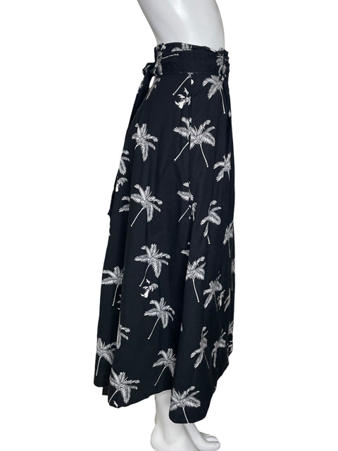 Falda Ann Taylor de Algodón Estampado Negro - Talla 8