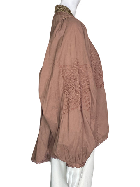 Blusa Free People de Algodón Abullonado Abierto Marrón - Talla M