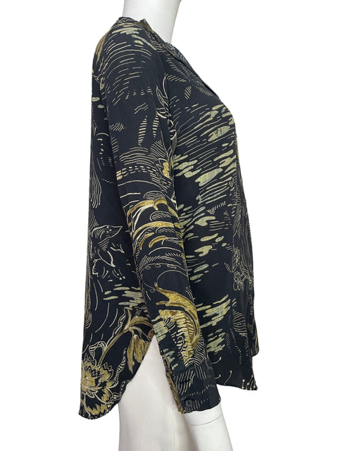 Camisa Massimo Dutti de Seda Estampado Manga larga Negro - Talla 4