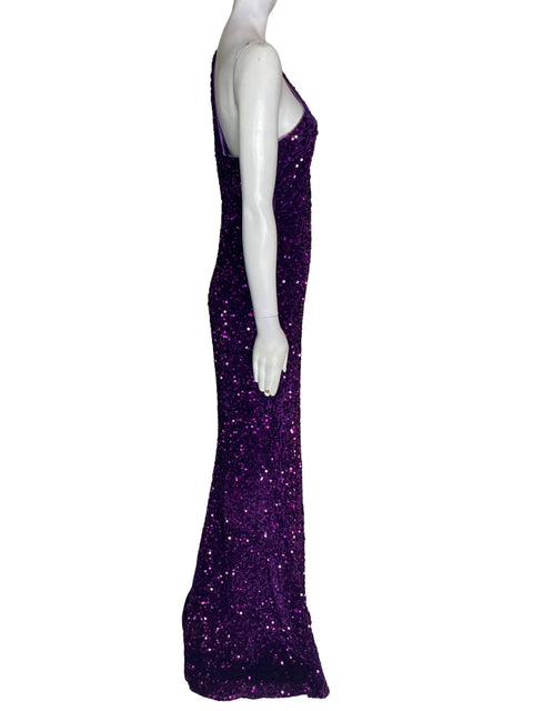 Vestido De Fiesta Tesoro Tps Oneshoulders Brillo Morado - Talla S