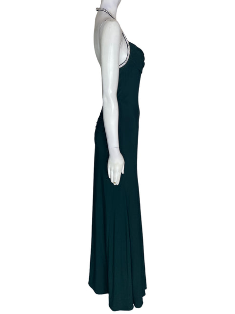Vestido De Fiesta Morgan&co Brillo Liso Verde - Talla S