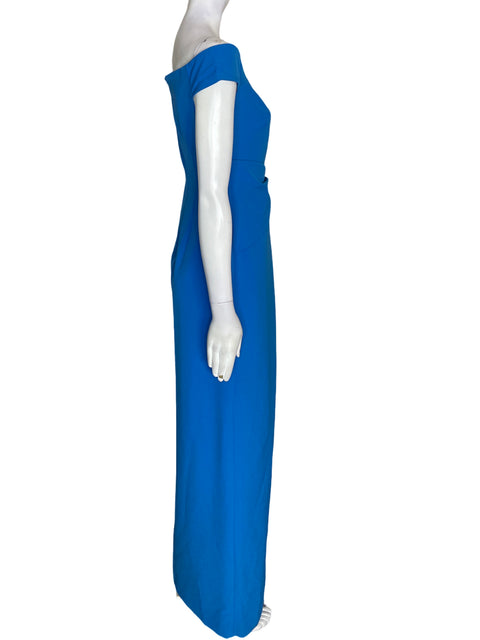 Vestido De Fiesta Ralph Lauren Maxi Liso Azul - Talla 0
