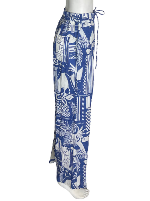 Pantalón Haute Hippie Floral Elastico Azul - Talla M