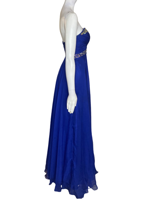Vestido De Fiesta Cinderella Strapless Suelto Azul - Talla 4