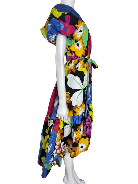 Vestido Christopher John Rogers Maxi Estampado floral Mangas abullonadas Azul - Talla M