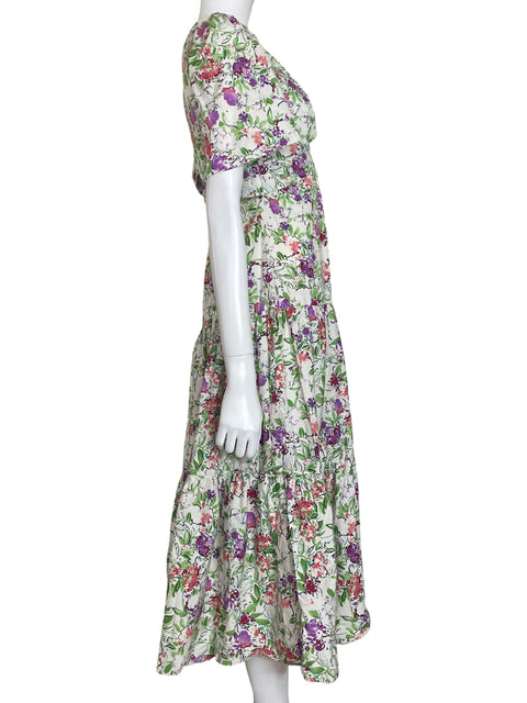 Vestido Zara de Algodón Midi Estampado floral Mangas cortas amplias Verde - Talla M