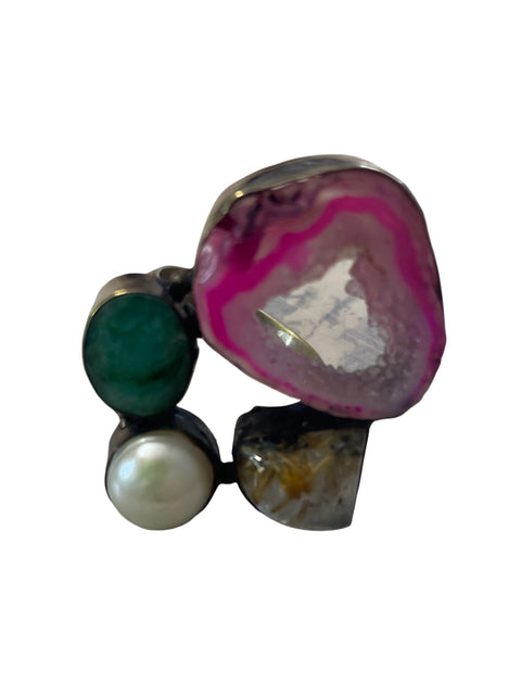 Anillo Tesoro Tps Drusa rosa Multi-gema Rosado - Talla U