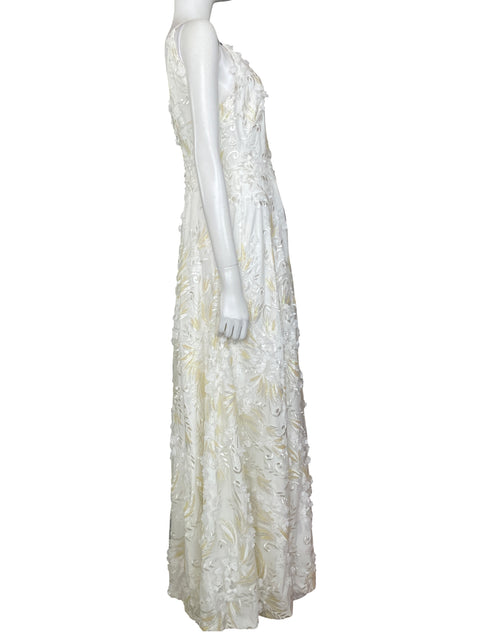 Vestido De Fiesta Calvin Klein Bordado Malla Blanco - Talla S