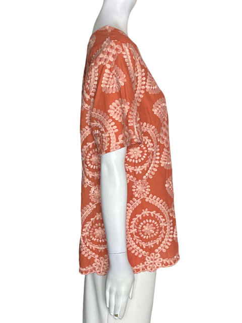Blusa Eri+ali de Algodón Bordado Manga corta Naranja - Talla L