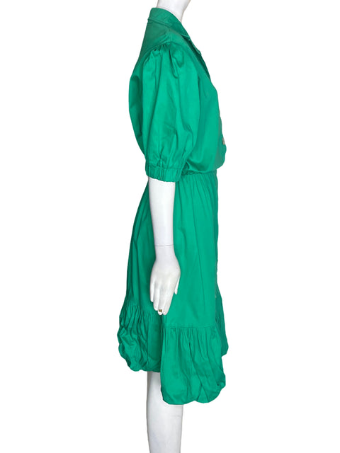 Vestido Simona de Algodón Cuello v Abullonado Verde - Talla XL