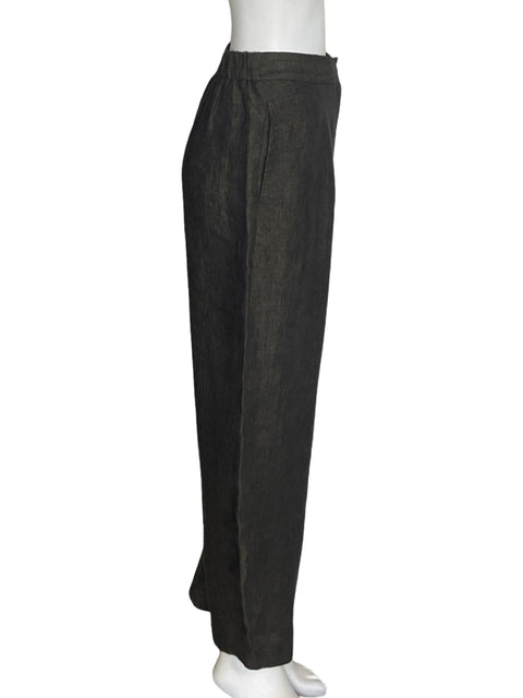 Pantalón Massimo Dutti de Lino Baggy Zipper Marrón - Talla 6
