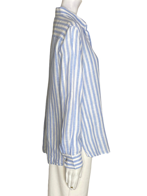 Camisa Massimo Dutti de Lino Rayas Botones Azul - Talla 6