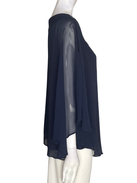 Blusa R&m Richards Pedreria Transparente Azul - Talla 12