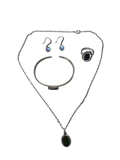 Set Tesoro Tps Pulsera Anillo Arete Collar Plateado - Talla U