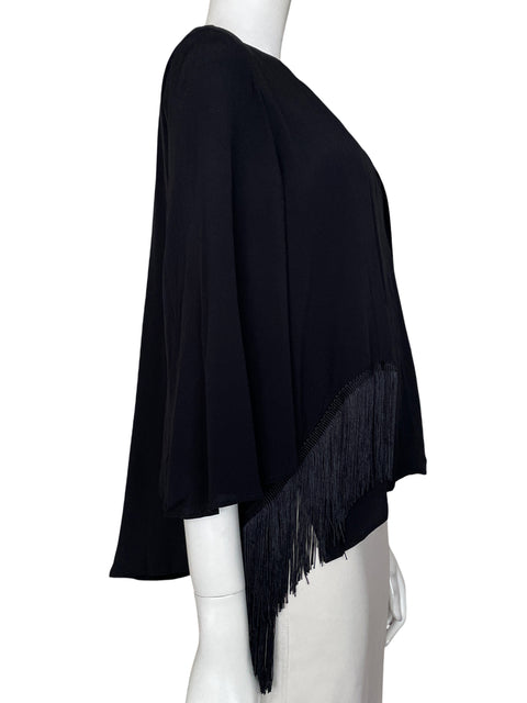Blusa Zara de Viscosa Flecos Asimétrico Negro - Talla XS