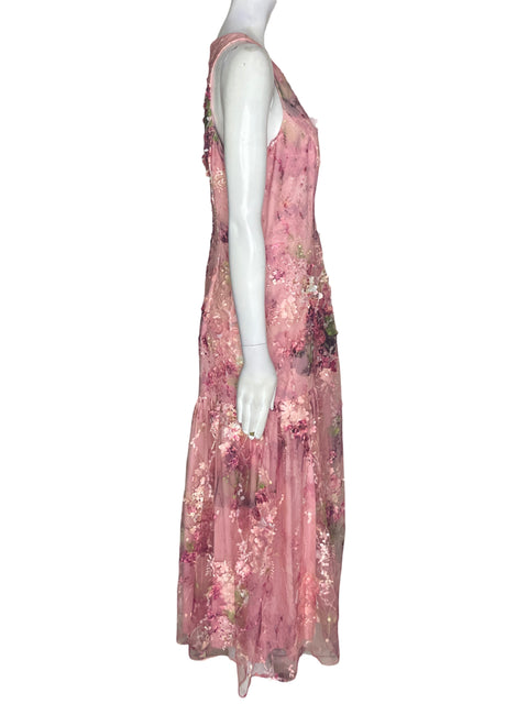 Vestido De Fiesta Aidan Mattox Sin mangas Apliques Rosado - Talla 8