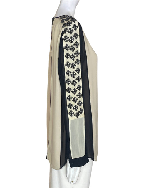 Blusa Rohit+rahul de Seda Pedreria Transparente Beige - Talla M