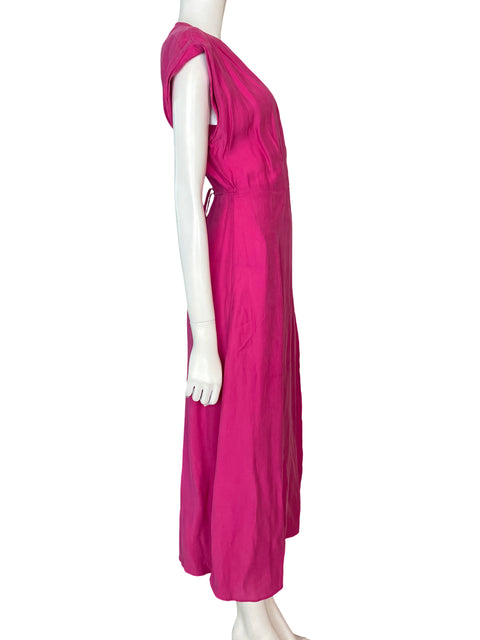 Vestido Mango Cuello v Midi Rosado - Talla S