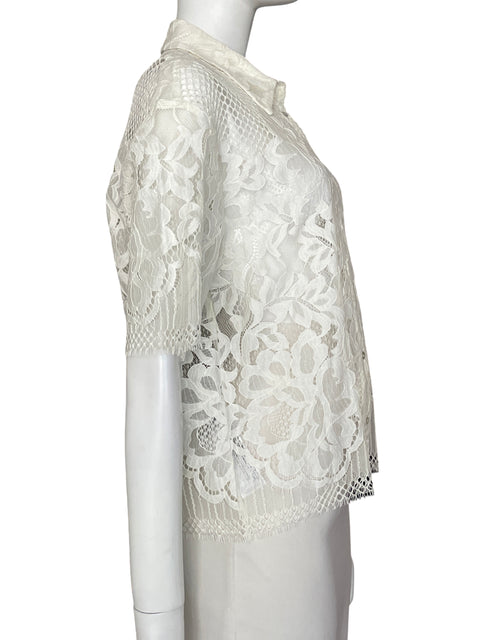 Blusa Mango de Algodón Encaje Manga corta Blanco - Talla M
