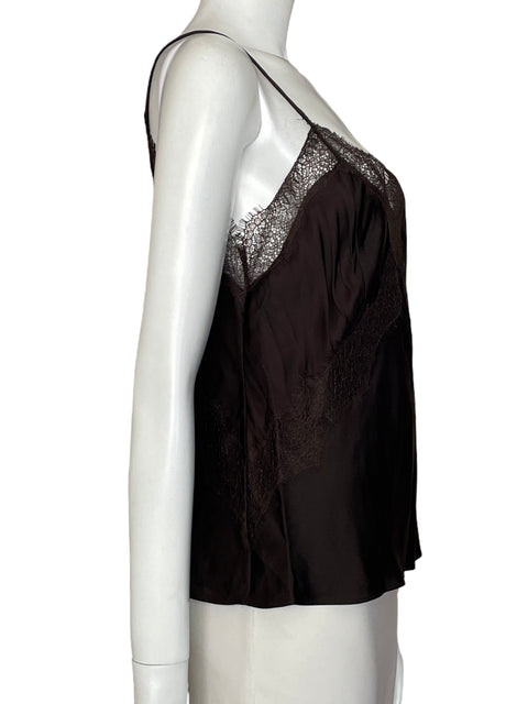 Blusa Massimo Dutti de Viscosa Satén Encaje Marrón - Talla M
