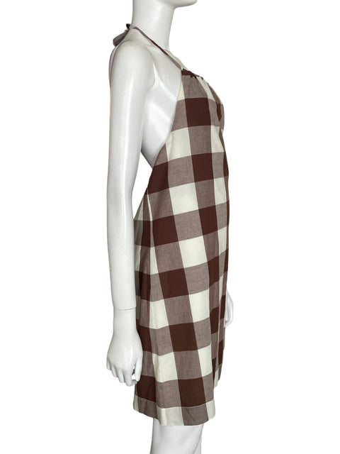 Vestido Posse de Algodón Cuello halter Mini Marrón - Talla L
