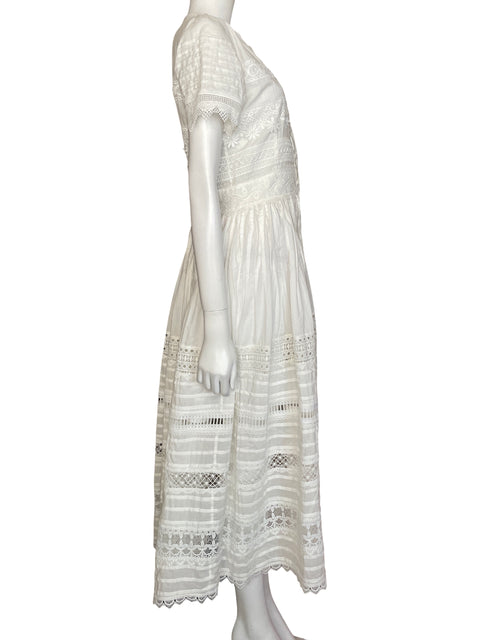 Vestido Waimari de Algodón Bordado Maxi Blanco - Talla S