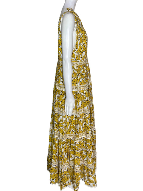 Vestido Farm de Algodón Estampado Cuello v Amarillo - Talla L