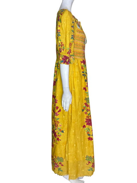 Vestido Farm de Algodón Abullonado Estampado Amarillo - Talla L