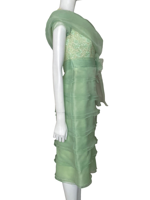 Vestido De Fiesta Two by Rosa Clará Midi Vuelos Verde - Talla 10