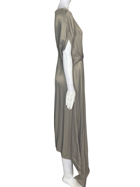 Vestido Mng de Viscosa Asimétrico Liso Verde - Talla M