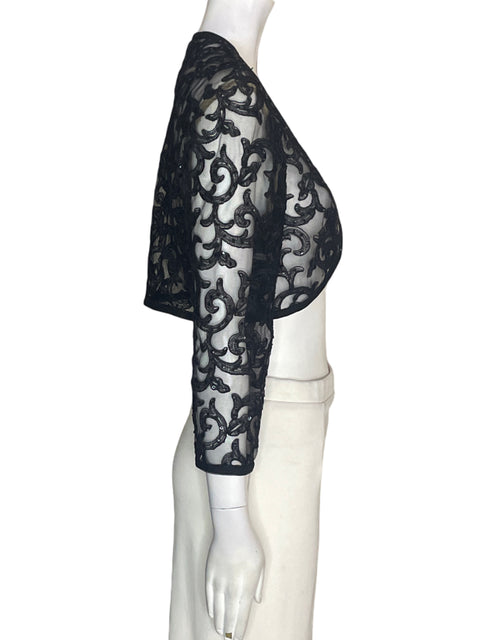 Cardigan Tadashi Shoji Transparente Prederia Negro - Talla 10