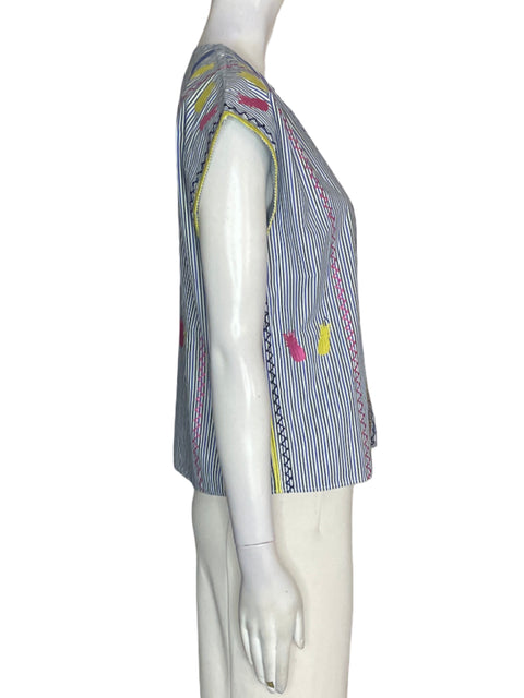 Blusa Paris Atelier de Algodón Bordado Rayas Azul - Talla 4