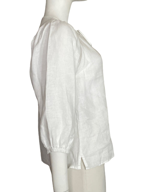 Blusa Little Lies de Lino Mangas abullonadas Cuello v Blanco - Talla XS