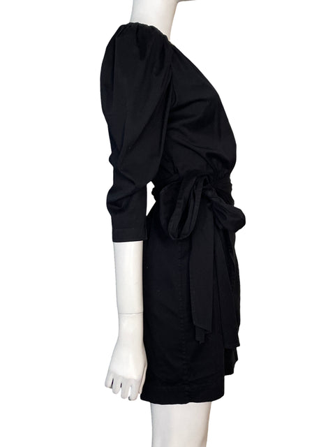 Vestido Renata Lozano Mangas abullonadas Escote v Negro - Talla S