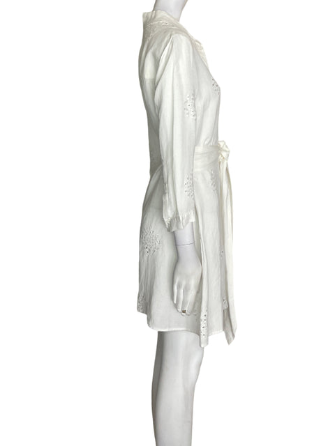 Vestido Zara de Algodón Fajon Troquelado Blanco - Talla M