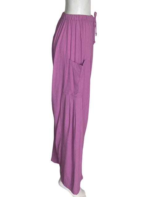 Pantalón Tarse de Lino Recto Bolsillo Rosado - Talla S