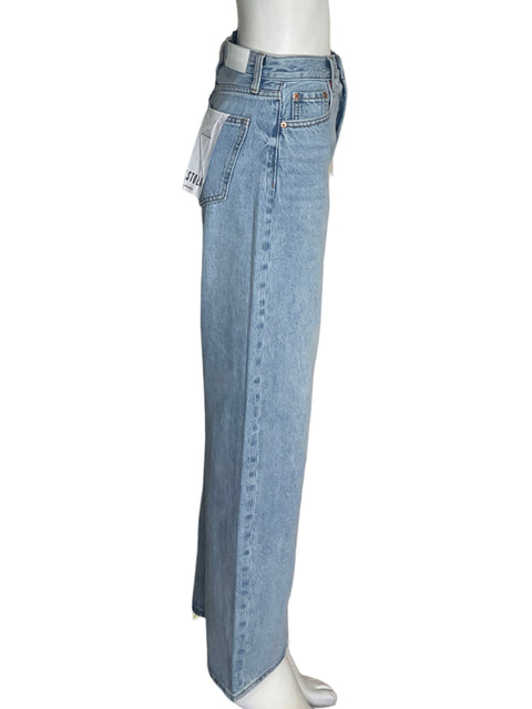 Pantalón Pistola de Algodón Recto Wide-leg Azul - Talla 24