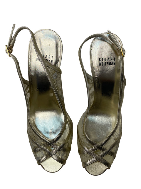 Zapato Stuart Weitzman Punta abierta Stiletto Dorado - Talla 7
