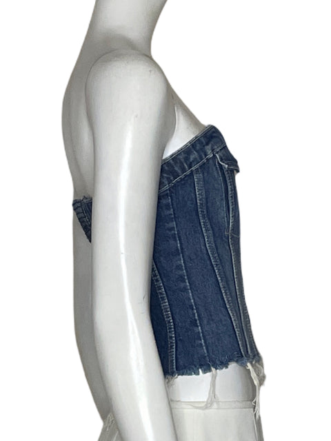 Blusa Zara Denim Strapless Azul - Talla M