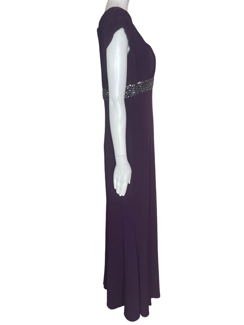 Vestido De Fiesta Js Boutique Lentejuelas Plisado Morado - Talla 12