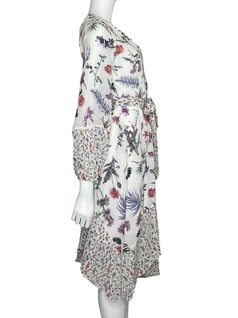 Vestido Bcbg Floral Escote v Blanco - Talla 2