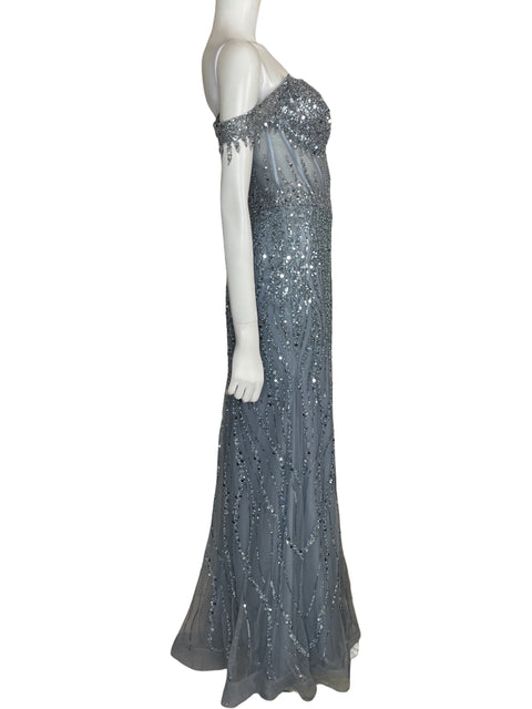 Vestido De Fiesta Ladivine By Cinderella Divine Lentejuelas Maxi Gris - Talla M