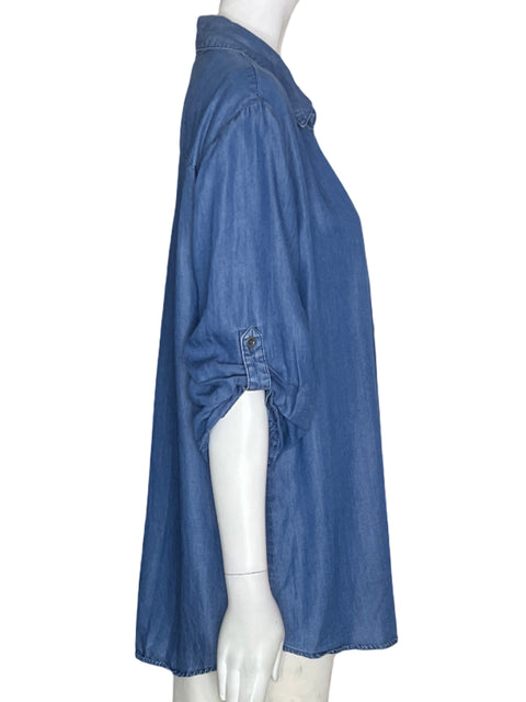 Blusa New York & Company Liso Cuello v Azul - Talla XL