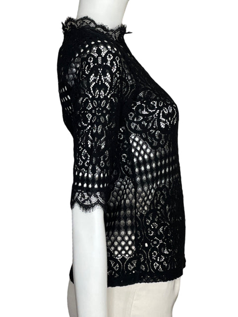 Blusa Zara Encaje Manga corta Negro - Talla M