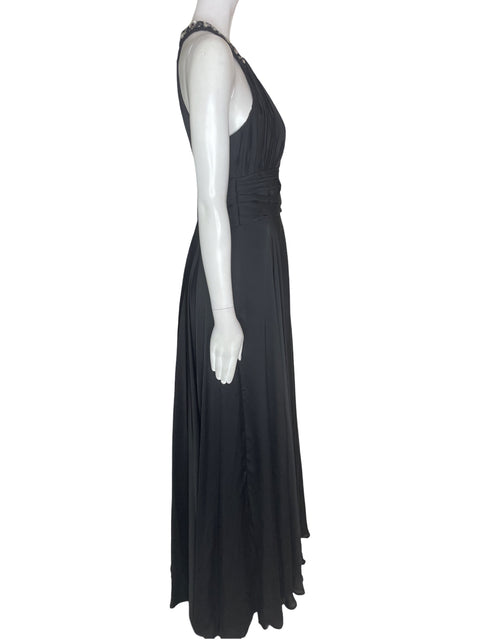 Vestido De Fiesta Tesoro Tps Maxi Pedreria Plisado Negro - Talla S