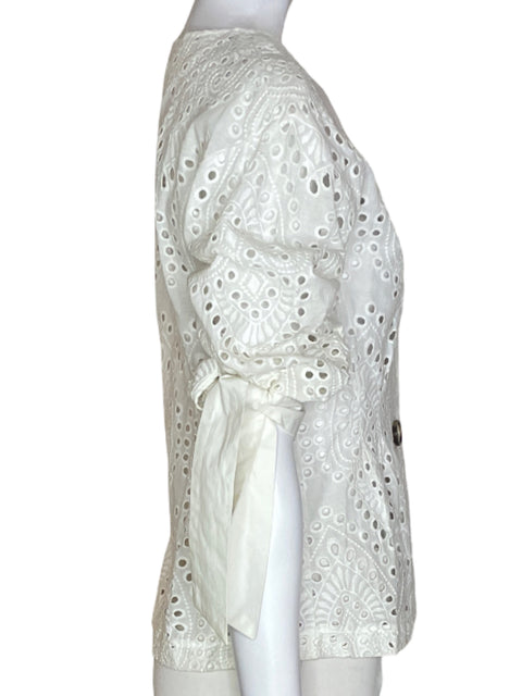 Blusa Petra Troquelado Amarrado en mangas Blanco - Talla S