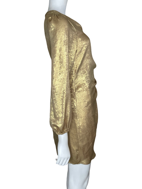 Vestido Tesoro Tps Metalizado Plisado Dorado - Talla 4