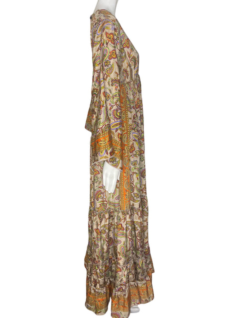 Vestido New Collection Estampado Cuello v Beige - Talla S