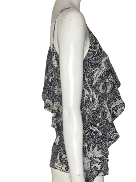 Blusa Diane Von Furstenberg Oneshoulders Tiras Estampado Negro - Talla 2