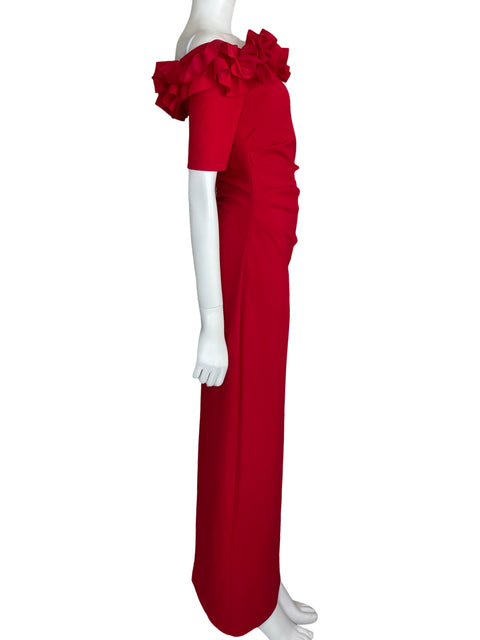 Vestido Xscape Maxi Pinzas Vuelos Rojo - Talla 8